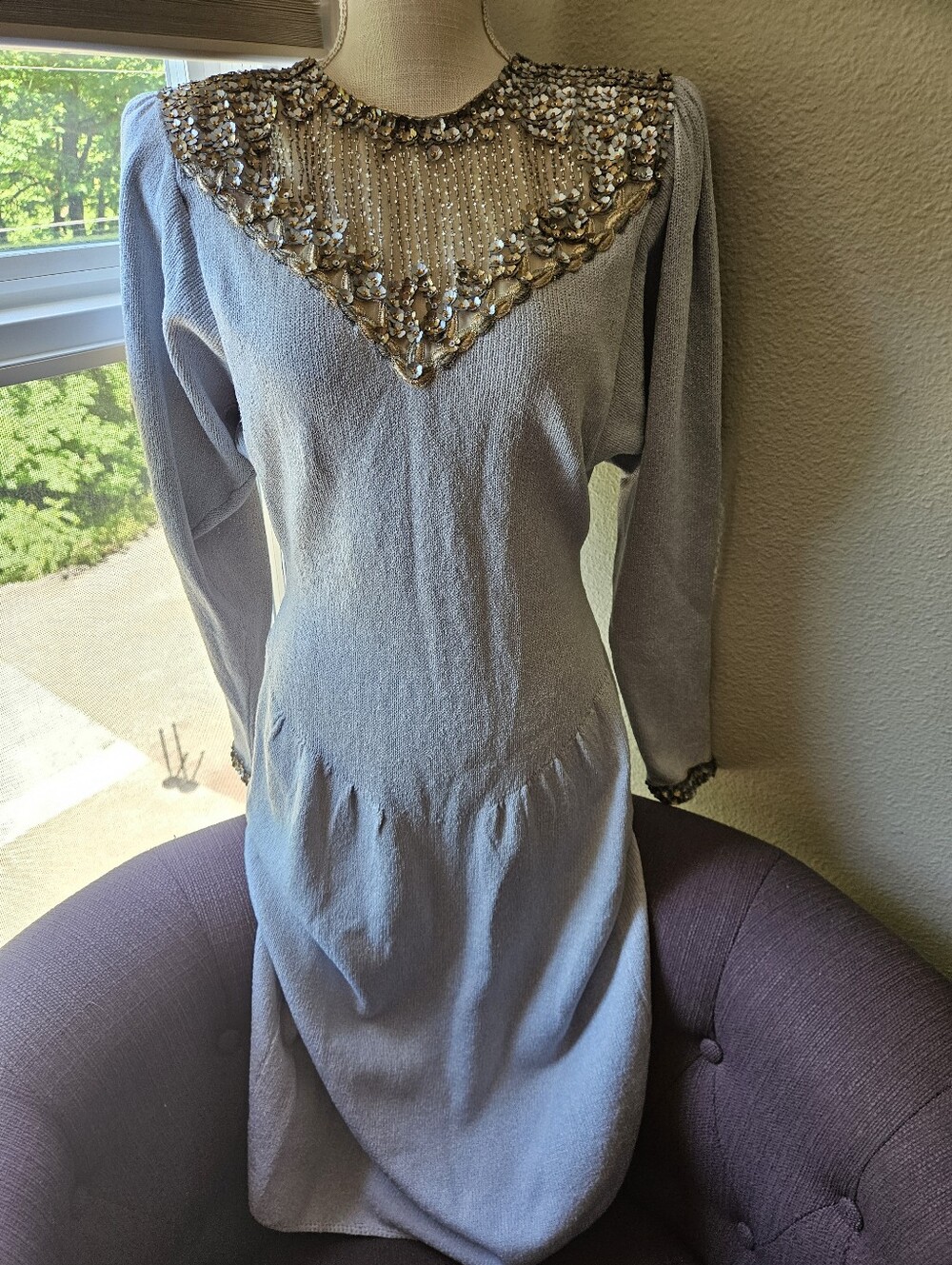 Beautiful Vintage Sequin Flowers Sweater Dress